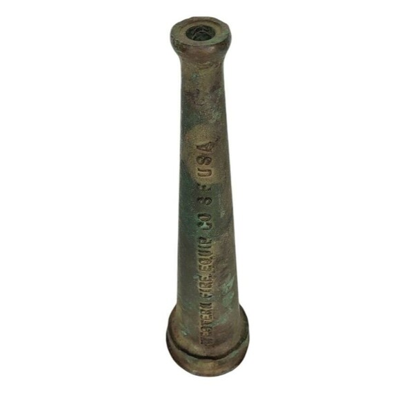 Antique VTG Bronze Patina Fireman Hose Nozzle Western Fire Equip Co 8 F USA 10